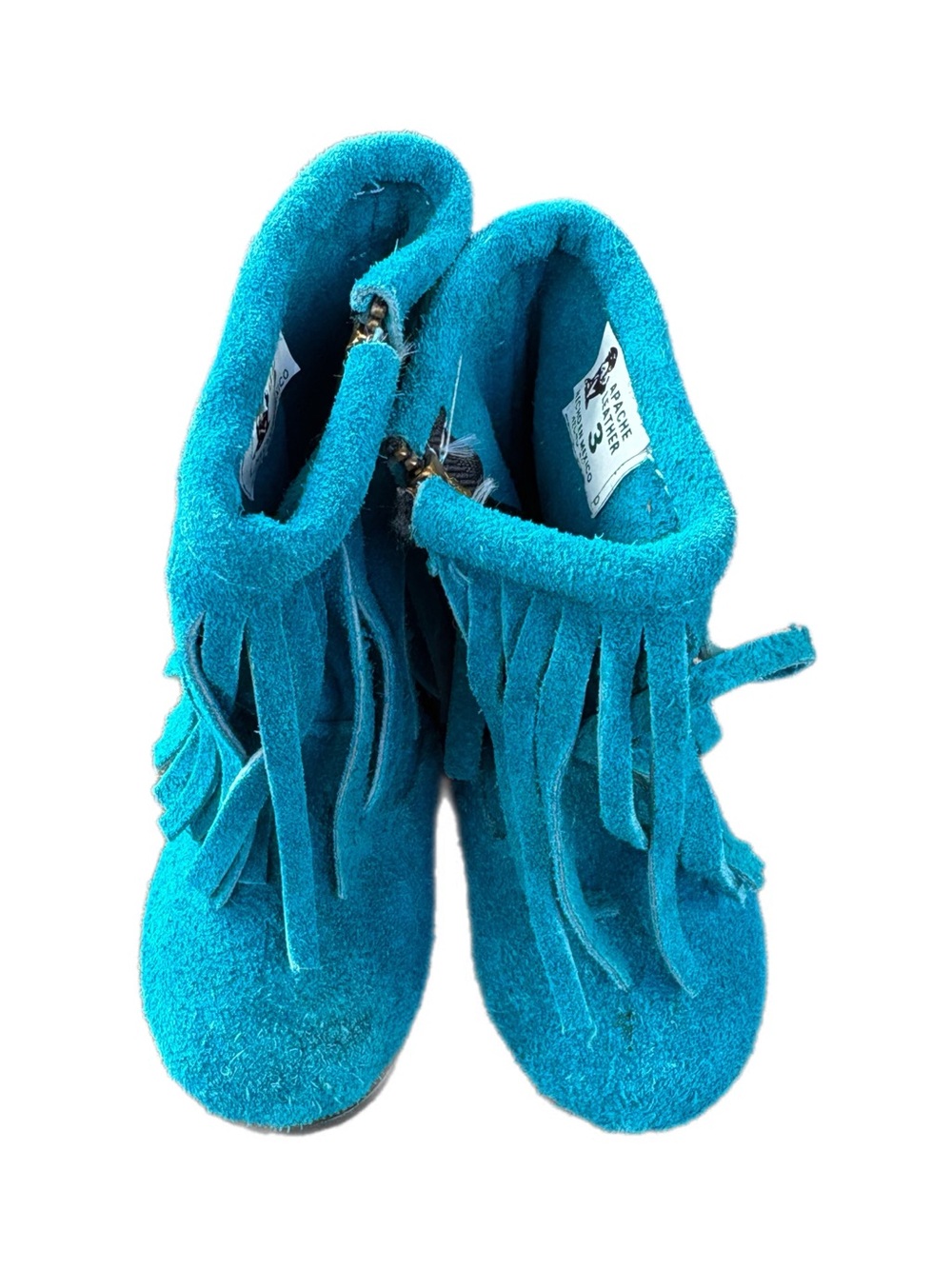 Turquoise Fringe Baby Walker Boots - Soft Suede Look